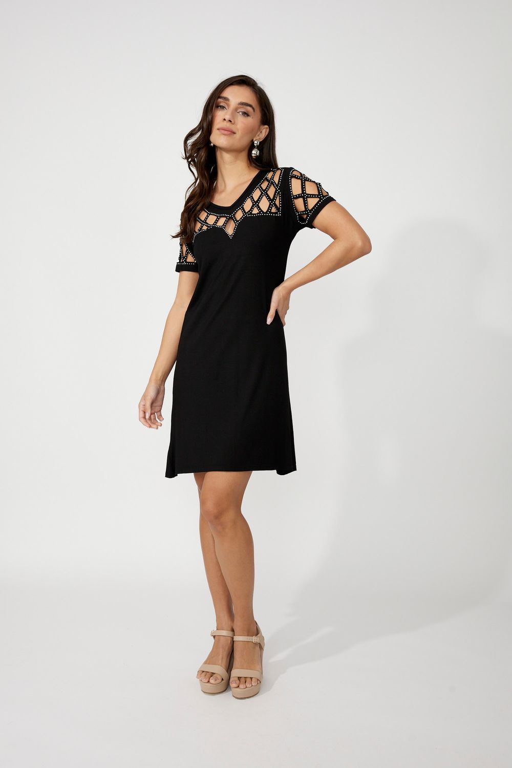 Mini Bodycon Embellished Cut- Out Dress, Color: Black, Size: S