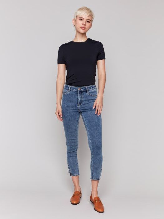Side Mini Tab Slim Pant, Color: Md. Blue, Size: 4