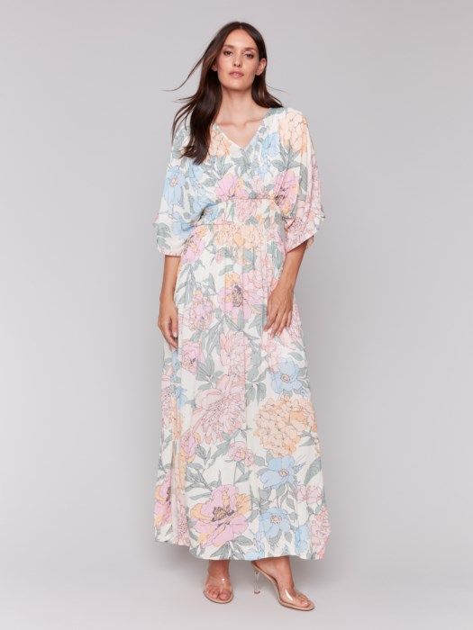 Printed Dolman Sleeve Maxi Dress, Color: Dahlia, Size: M