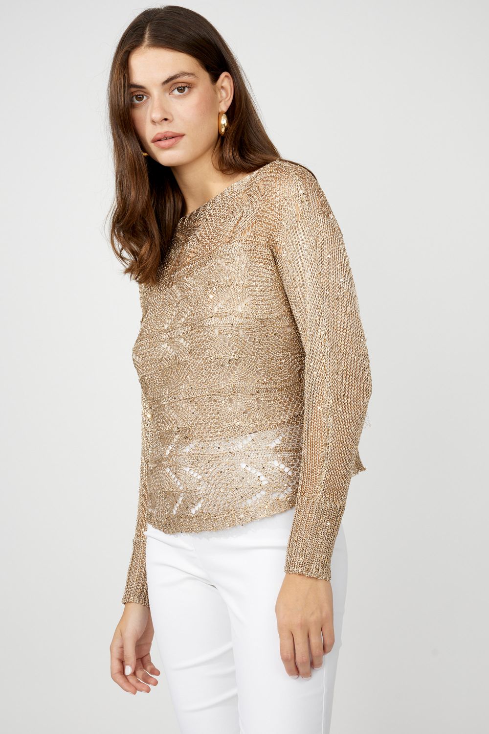 Glamorous Embellished Knit Top, Color: Gold, Size: XS