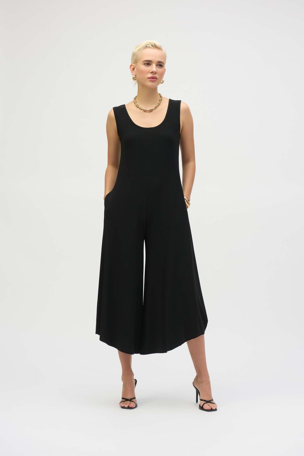 Round Neck Jersey Jumpsuit, Color: Black, Size: 12