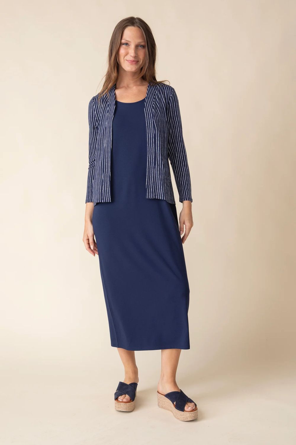 Stripe Travel Jkt. w/ Everything Dress, Color: Navy/ White, Size: S