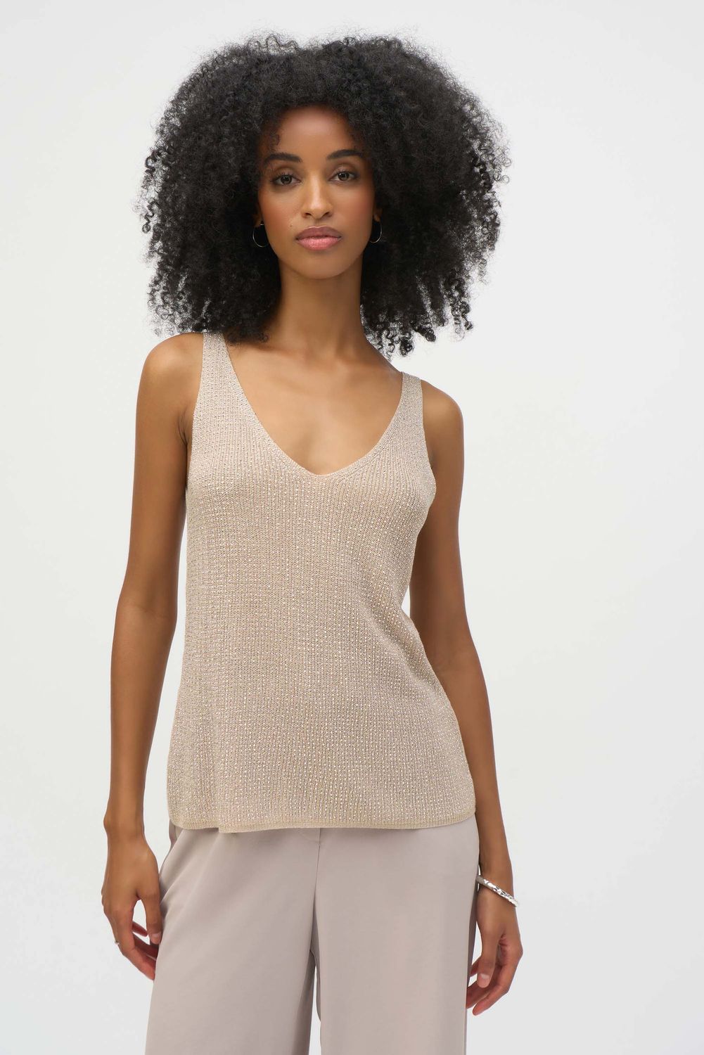 Sparkly V-neck Tank, Color: Champagne, Size: S