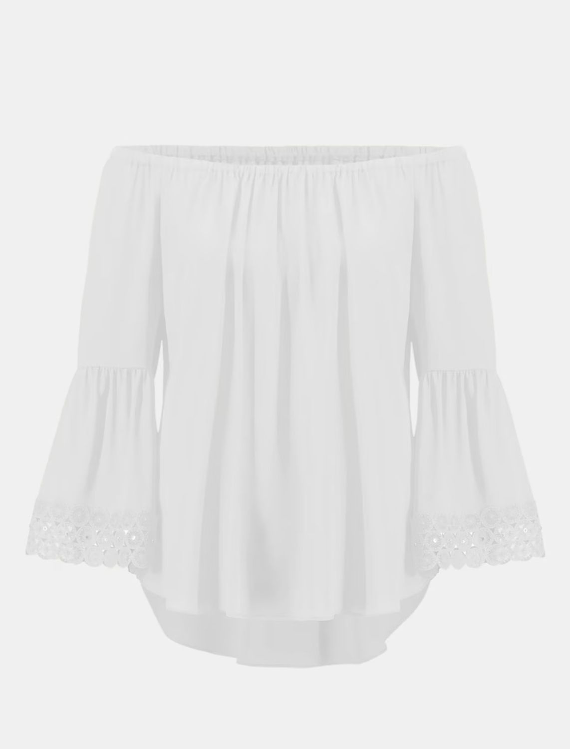 Embroidered Bell Sleeve 0ff- Shoulder Top, Color: White, Size: 10