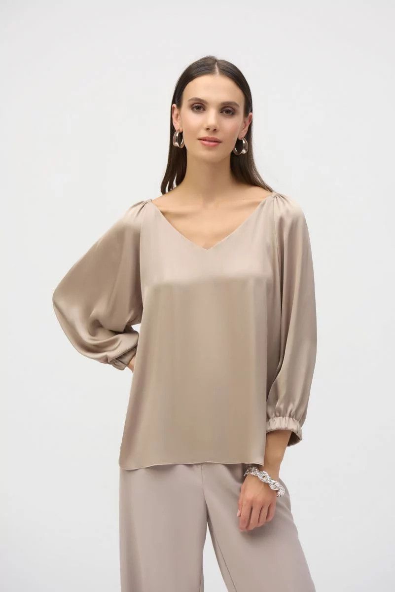 Puff Sleeve Satin Top, Color: Dune, Size: 14