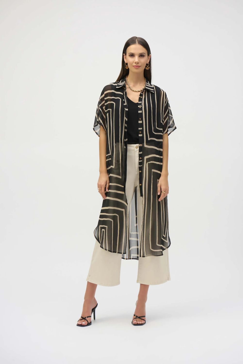 Sheer Print Duster, Color: Dune/ Black, Size: M