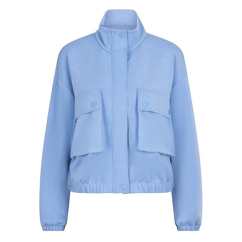 Zip- Up Satin Pocket Detail Sweater , Color: Blue, Size: S