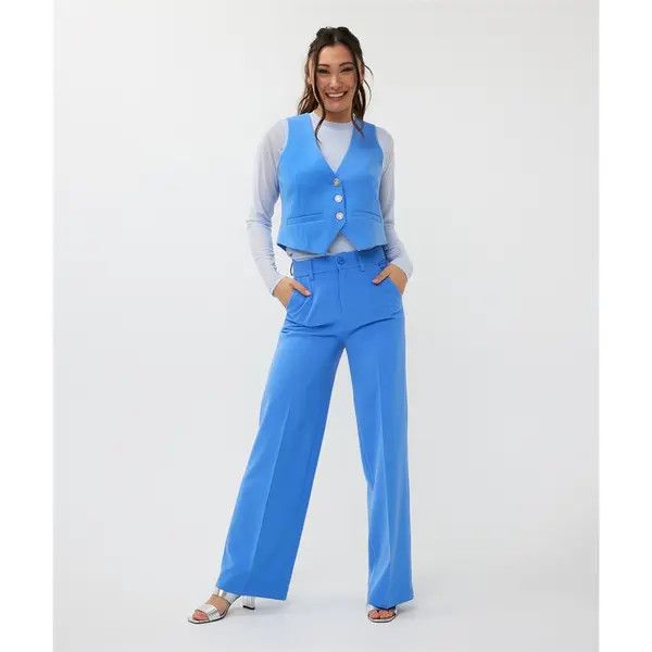Tailored Button Vest , Color: Blue, Size: 6