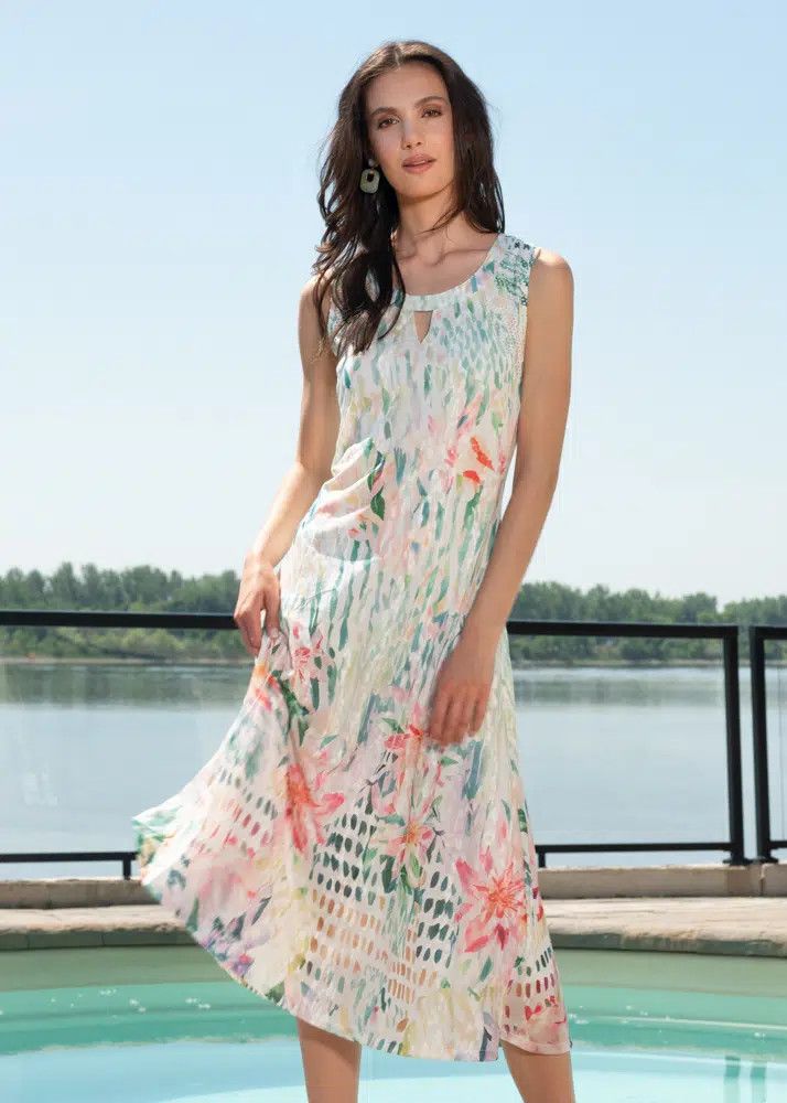 Floral Print Summer Dress, Color: Coral Reef, Size: S