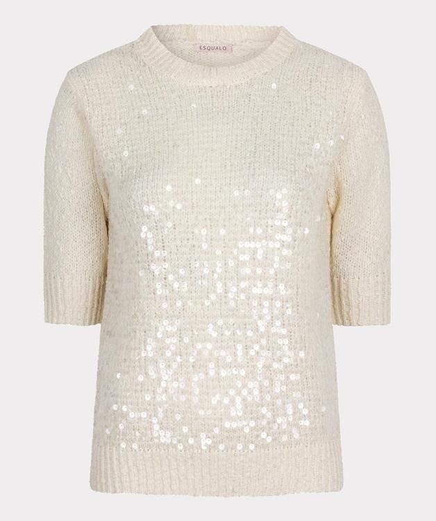 Short Sleeve Sequin Sweater , Color: Champagne, Size: S