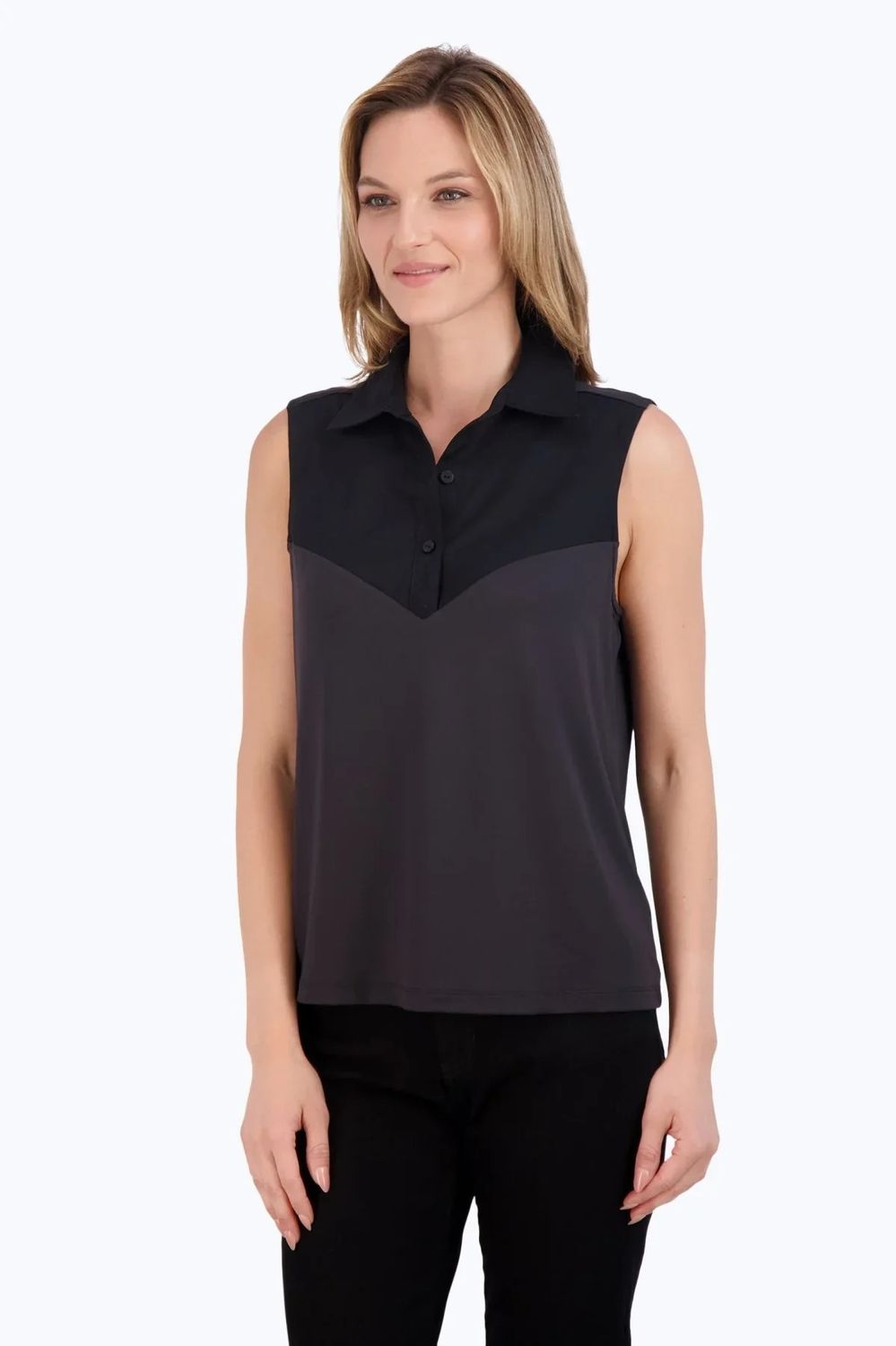 Point Collar Layering Tank Blouse, Color: Black, Size: S