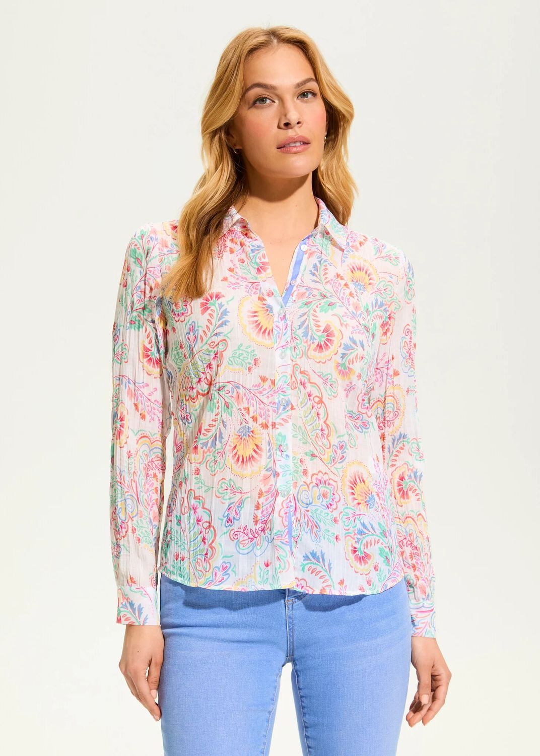 Paisley Print Crinkle Blouse, Color: Paisley Mix, Size: S