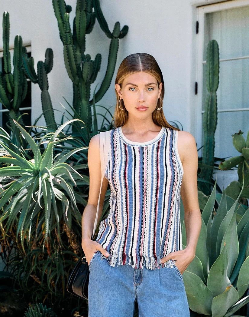 Stripe Knit Frayed Hem Tank, Color: Multi, Size: S