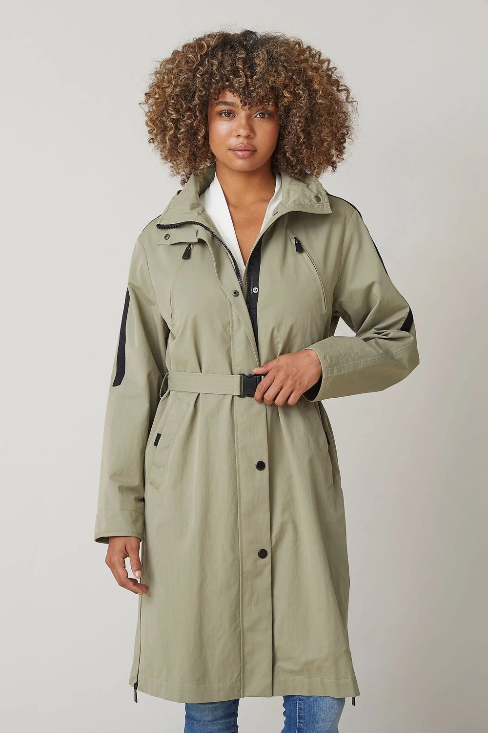 Long Belted Waist Spring Coat, Color: Olive, Size: 10