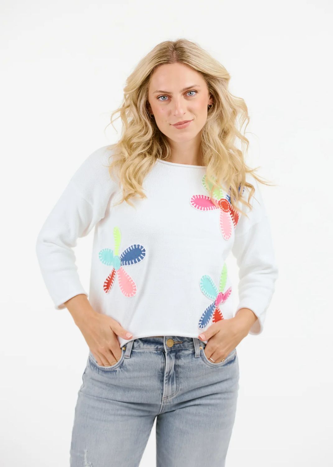 The Mira/ Flora  Pullover, Color: Mix/ White, Size: S