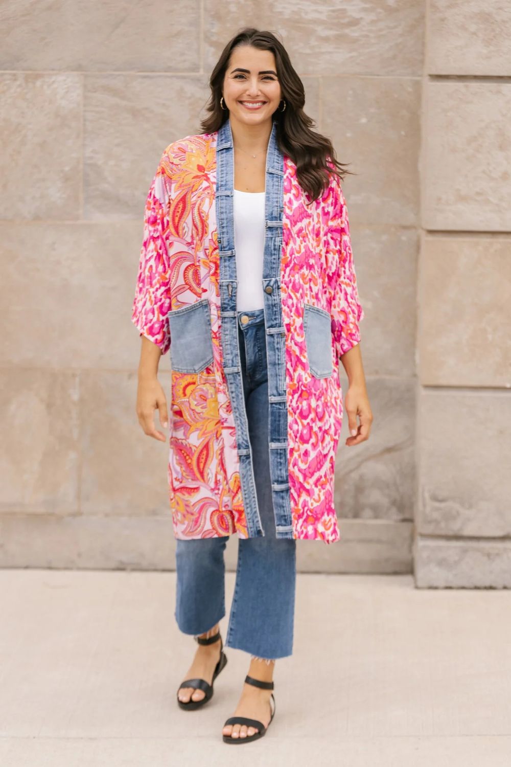 Jania Cardi, Color: Pink Mix/ Denim, Size: O/S