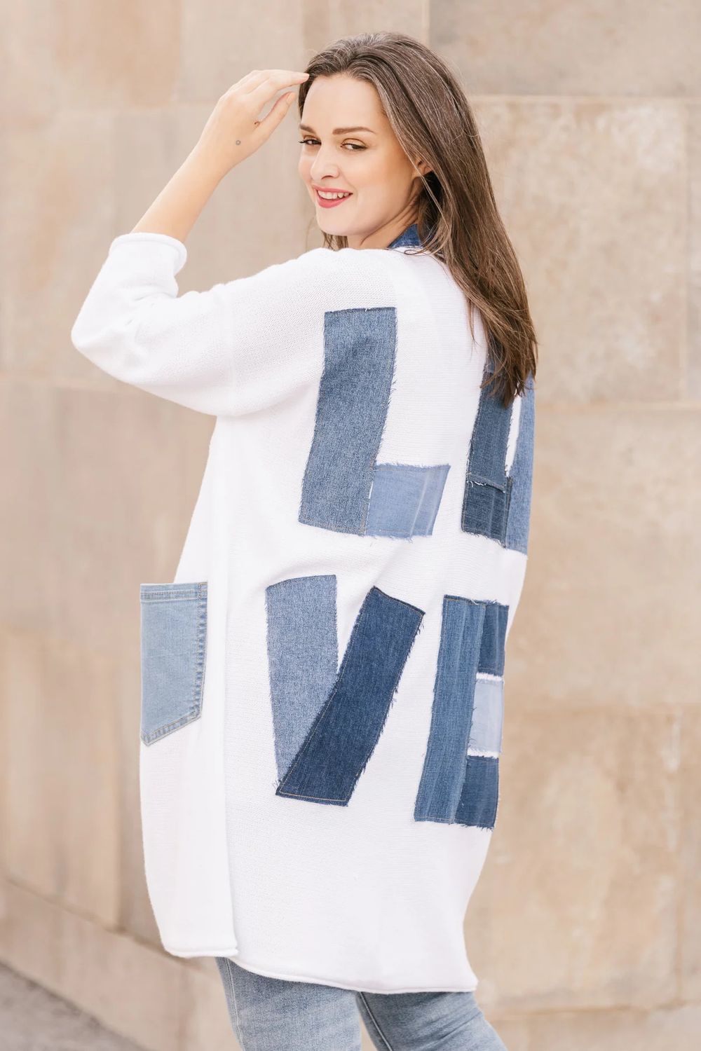 Love Long Cardi, Color: White/ Denim, Size: O/S