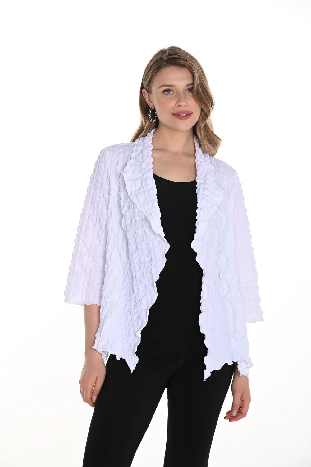 Textured Open Front Short Cardi, Color: Off- White, Size: XS
