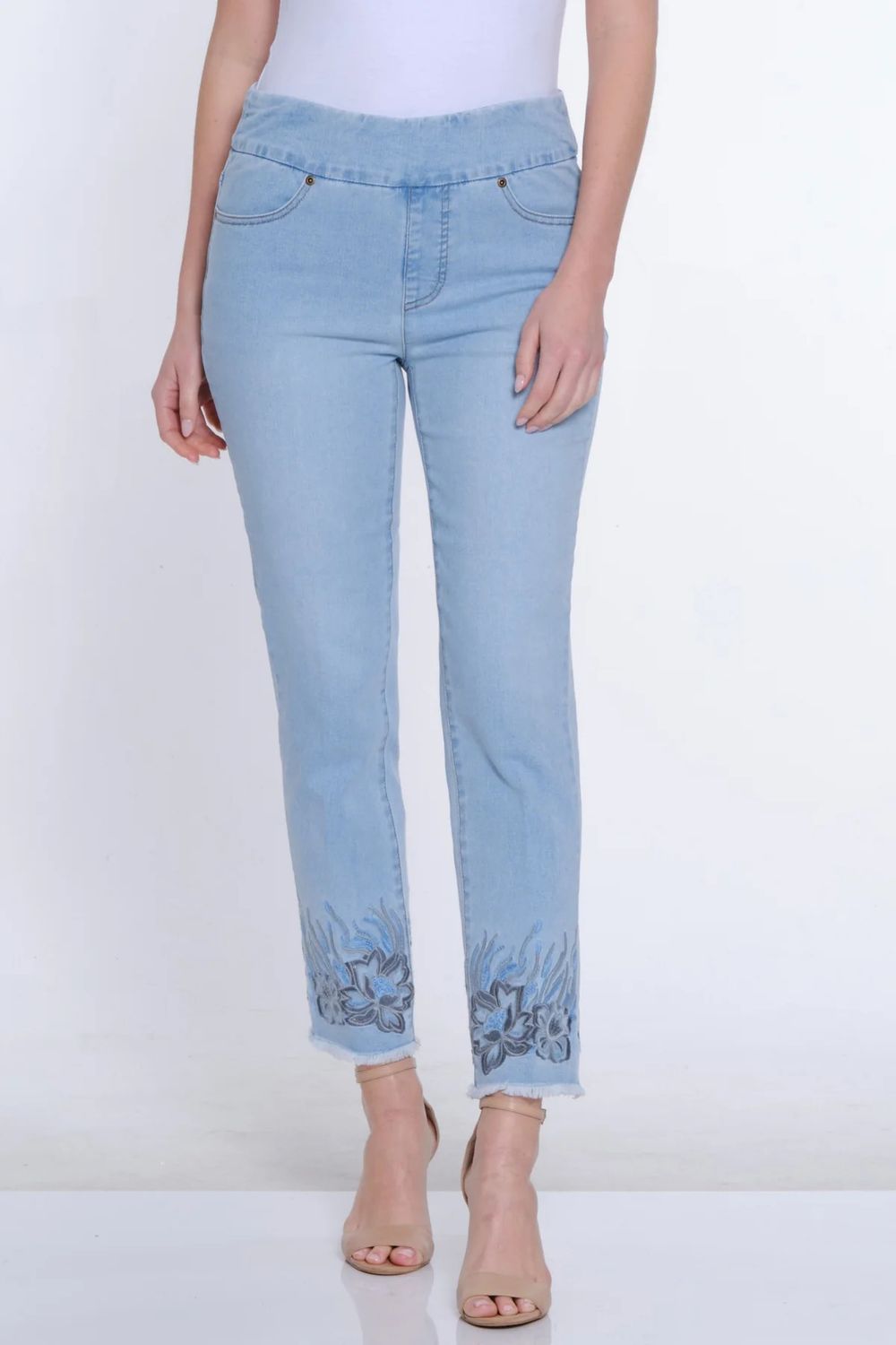 Sequin embroidered Fringe Hem Jean , Color: Indigo, Size: 8