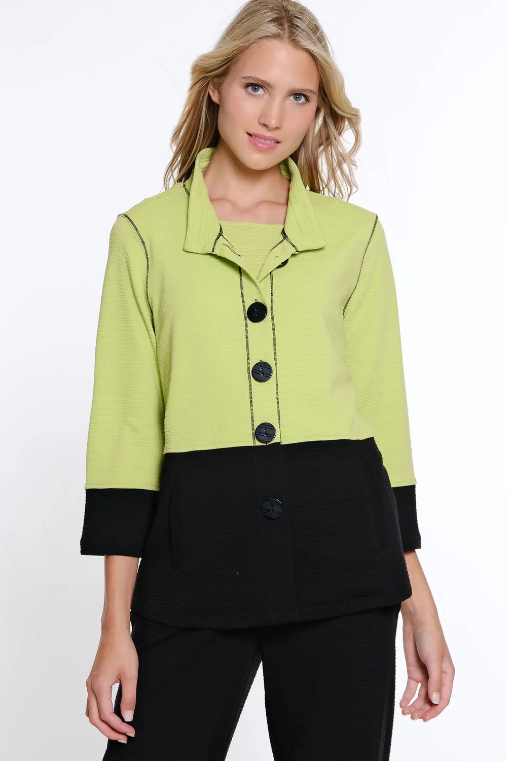 Jacquard Knit Wire Collar Button Jkt, Color: Kiwi, Size: XS