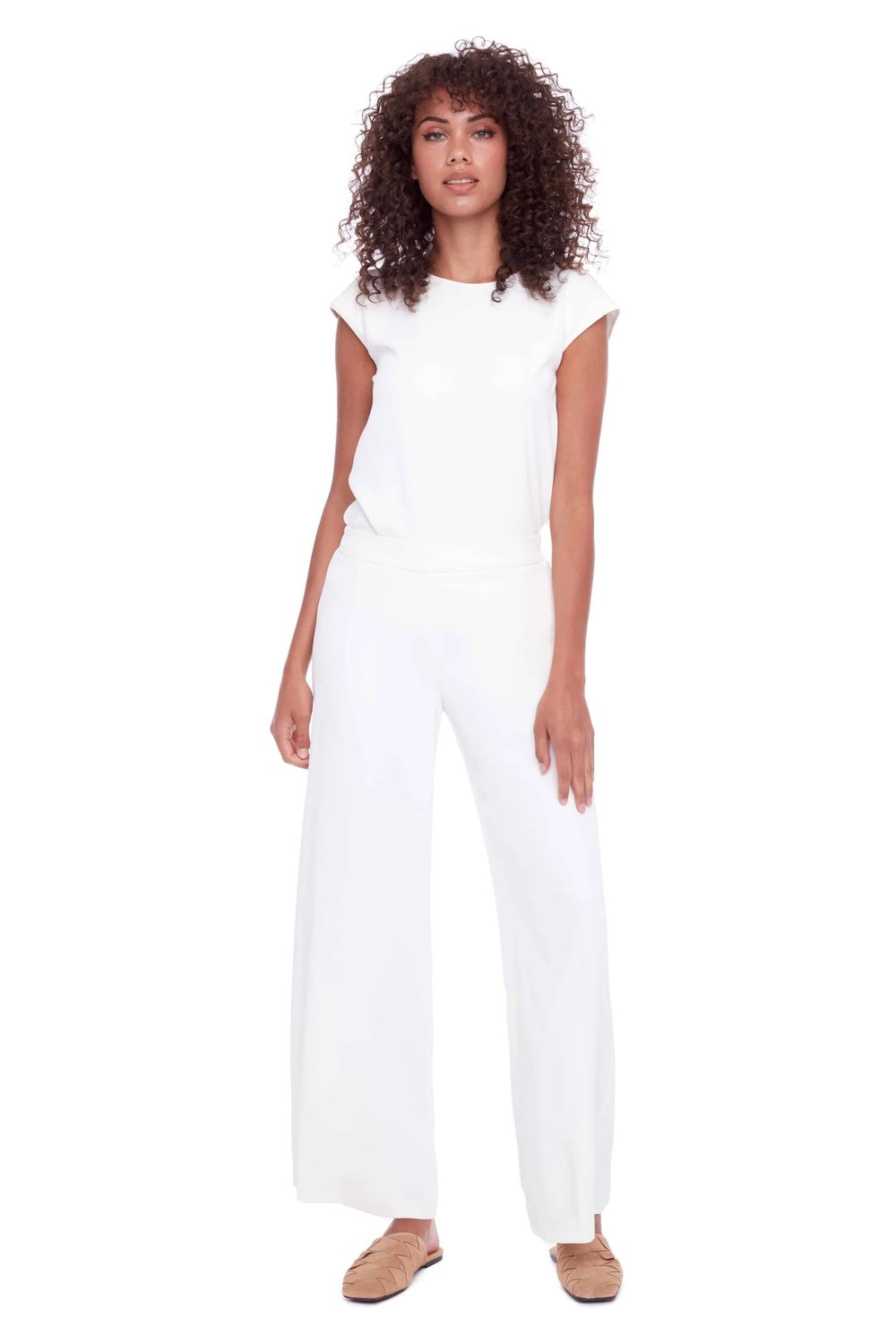 Vegan Silk Wide Leg Pant, Color: Cream, Size: 8