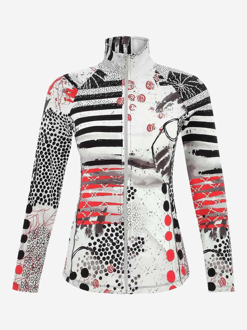 Art Print Sport Zip Jacket , Color: Coral Shards, Size: S