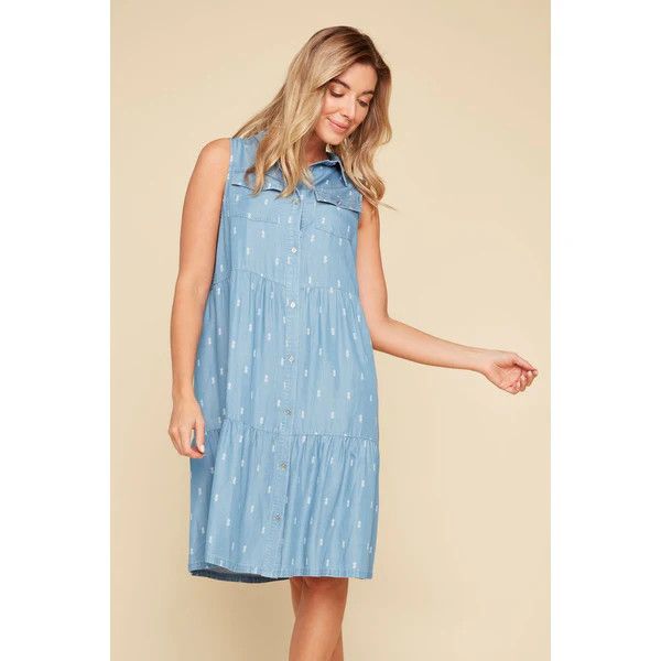 Denim Tiered Pineapple Dress, Color: Lt. Denim, Size: S