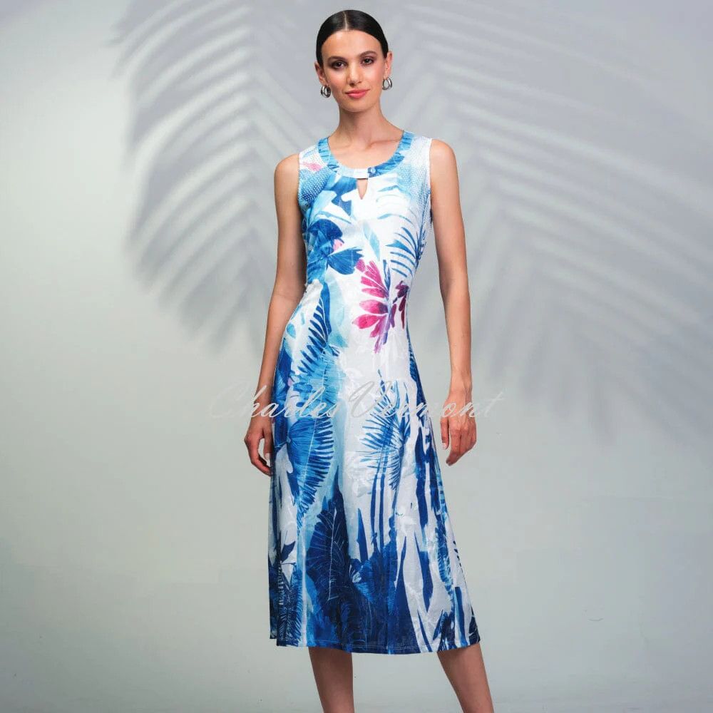 Floral Key Hole Neckline , Color: Blue/ Multi, Size: S