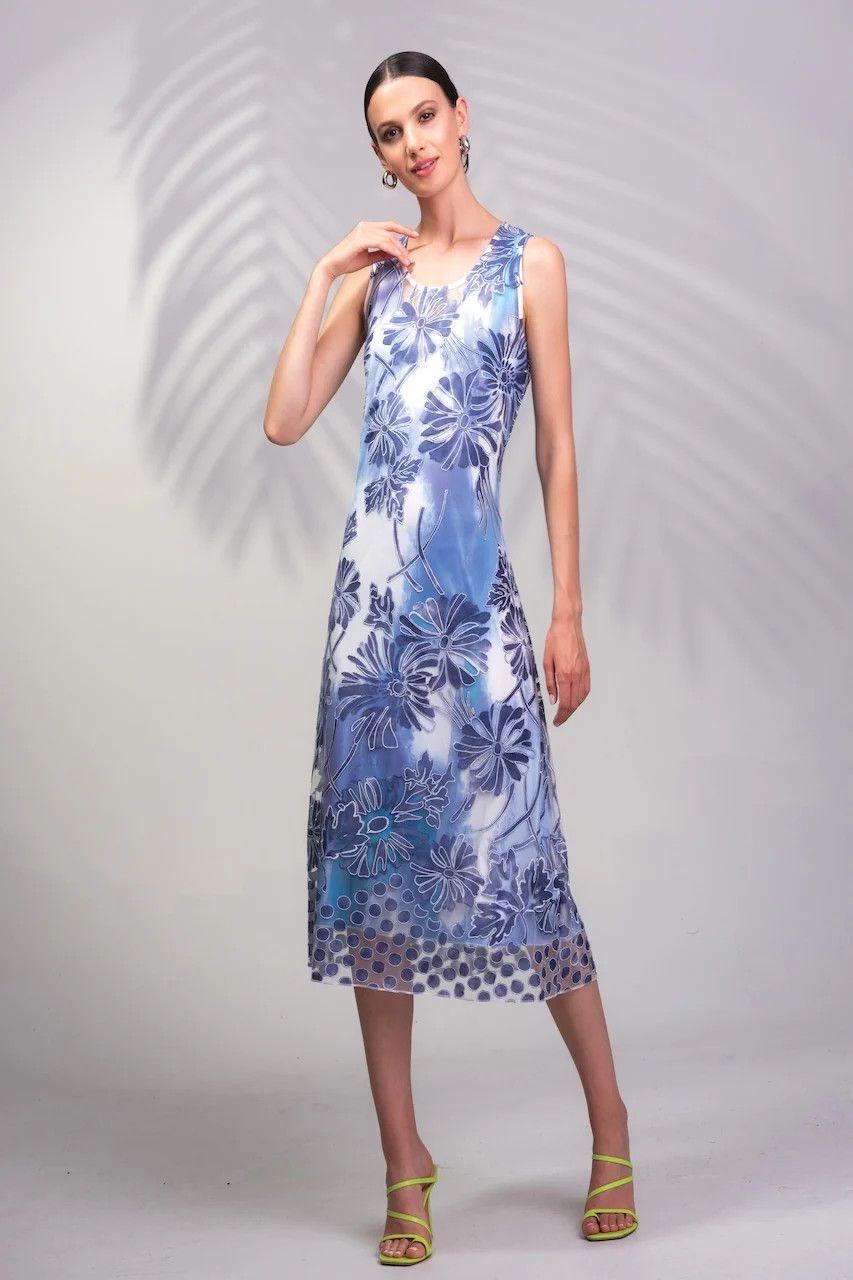 Floral Midi Dress, Color: Blue mix, Size: S
