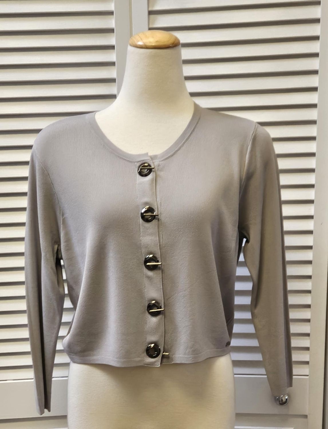 Eyelet Closure Cardi , Color: Stone Grey, Size: S