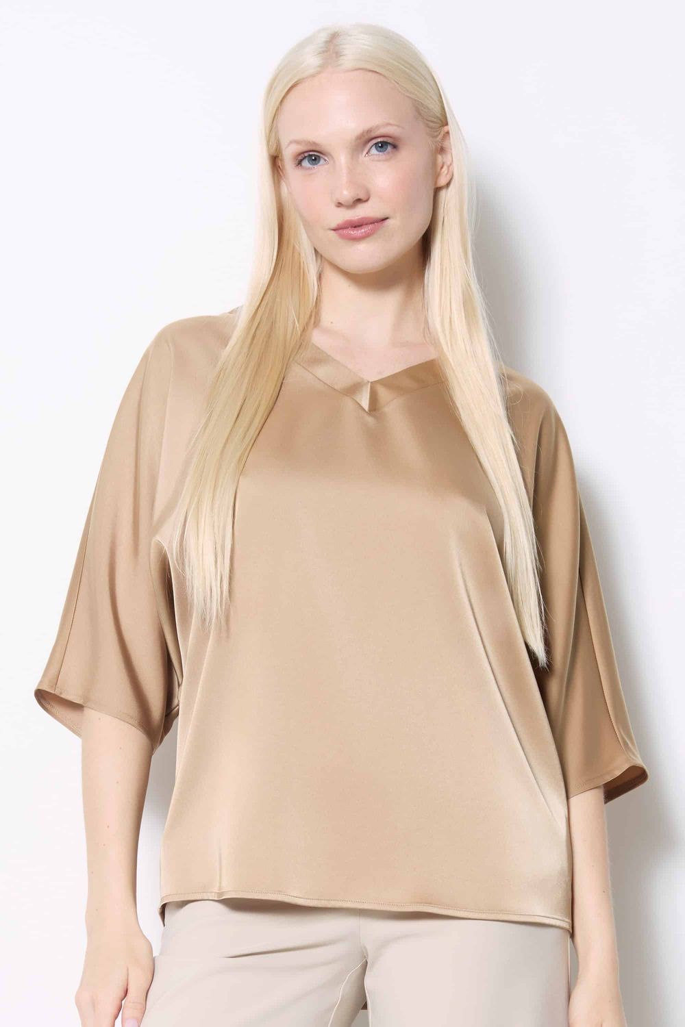 Belize Satin V-neck, Color: Champagne, Size: S