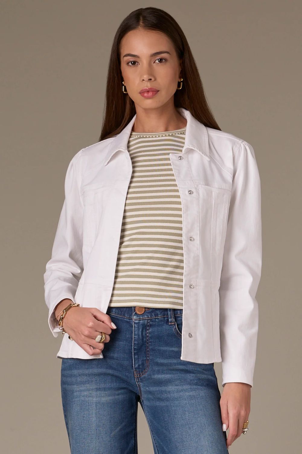 Peplum Hem Denim Jacket , Color: Whiite, Size: XS