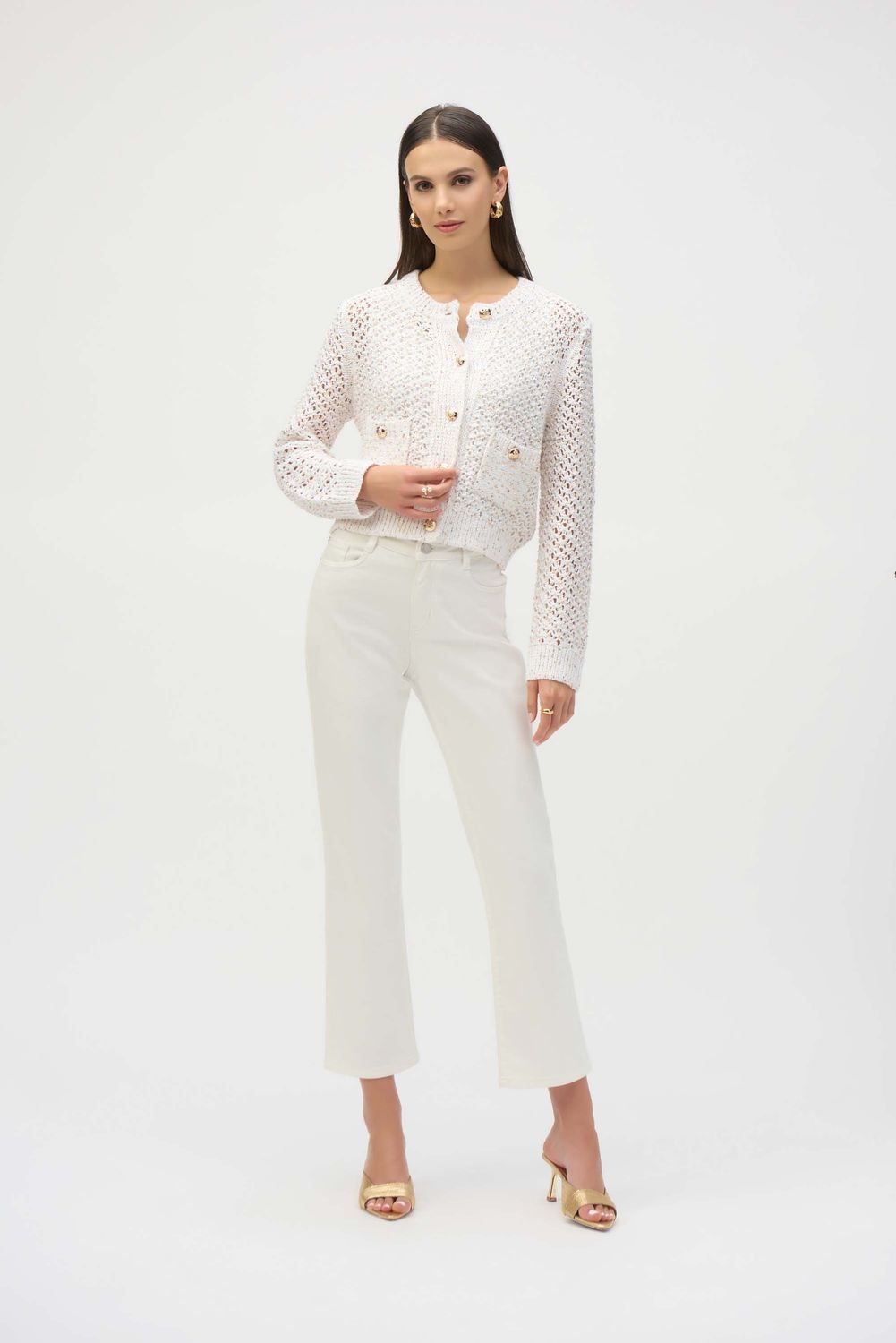 Button Closure Knit Cardi, Color: Vanilla/ Gold, Size: S