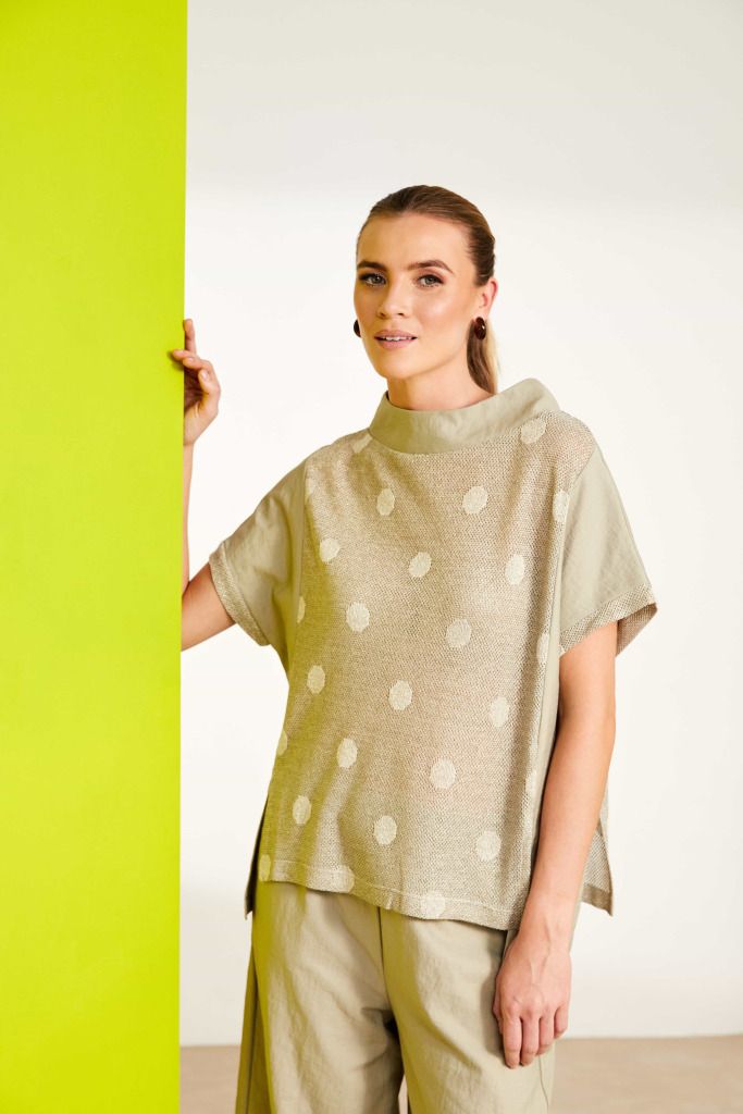 High- Neck  Spot Top, Color: Biscuit, Size: 2