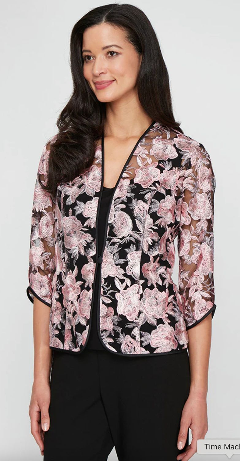 Embroidered Floral Twin Set , Color: Rose/ Black, Size: M