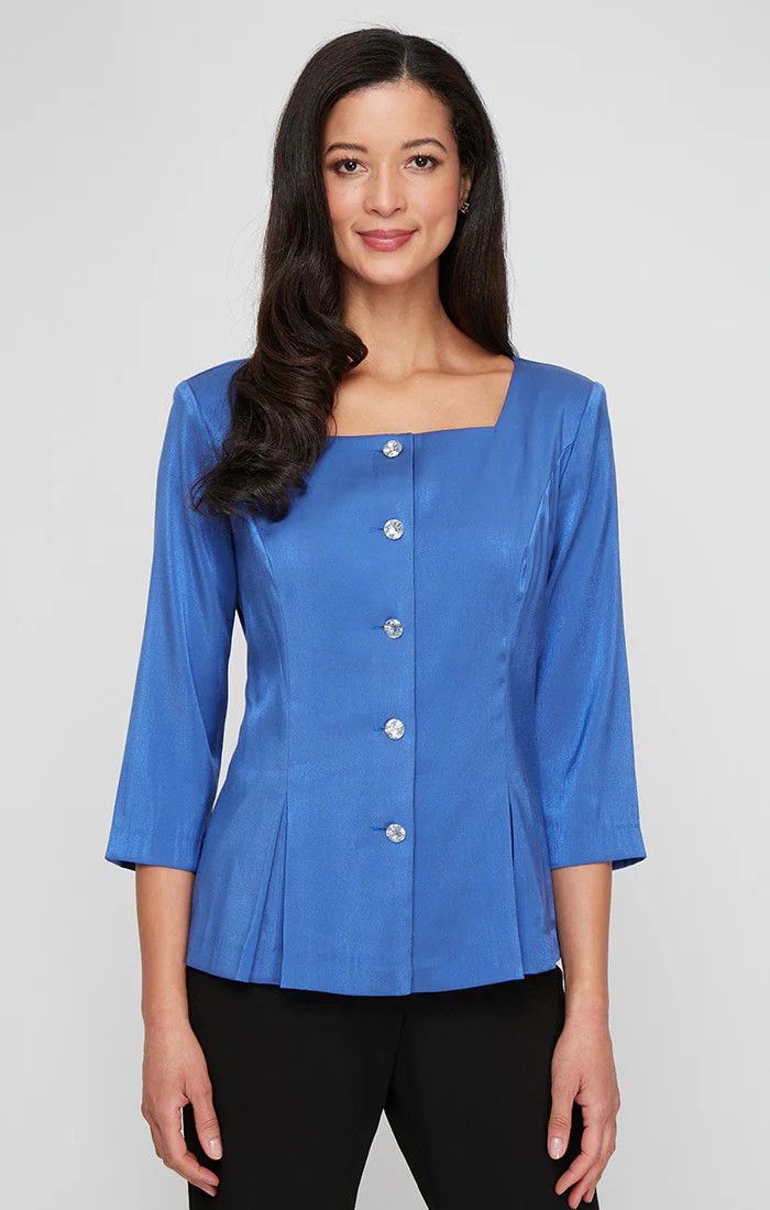 Shimmer Square Neck Blouse, Color: Lt. Royal, Size: S