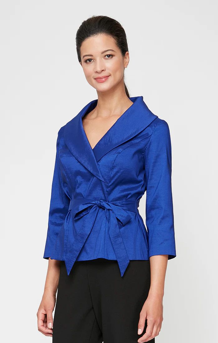 Tie- Waist Taffeta Blouse, Color: Royal, Size: S