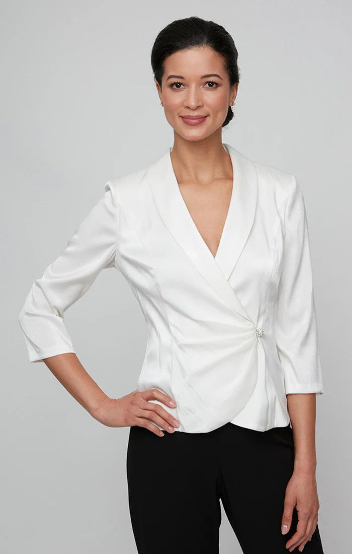 Collared Blouse w/ Decorative Button, Color: Pearl, Size: 1x