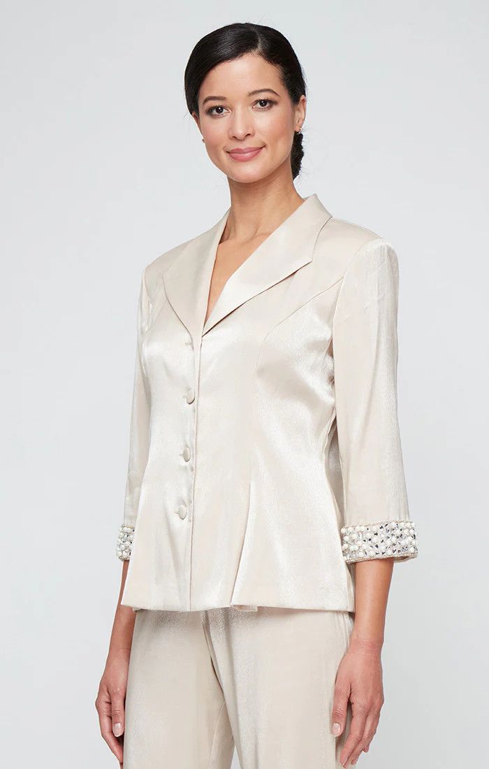 Shimmer Beaded Cuff Blouse, Color: Taupe, Size: S