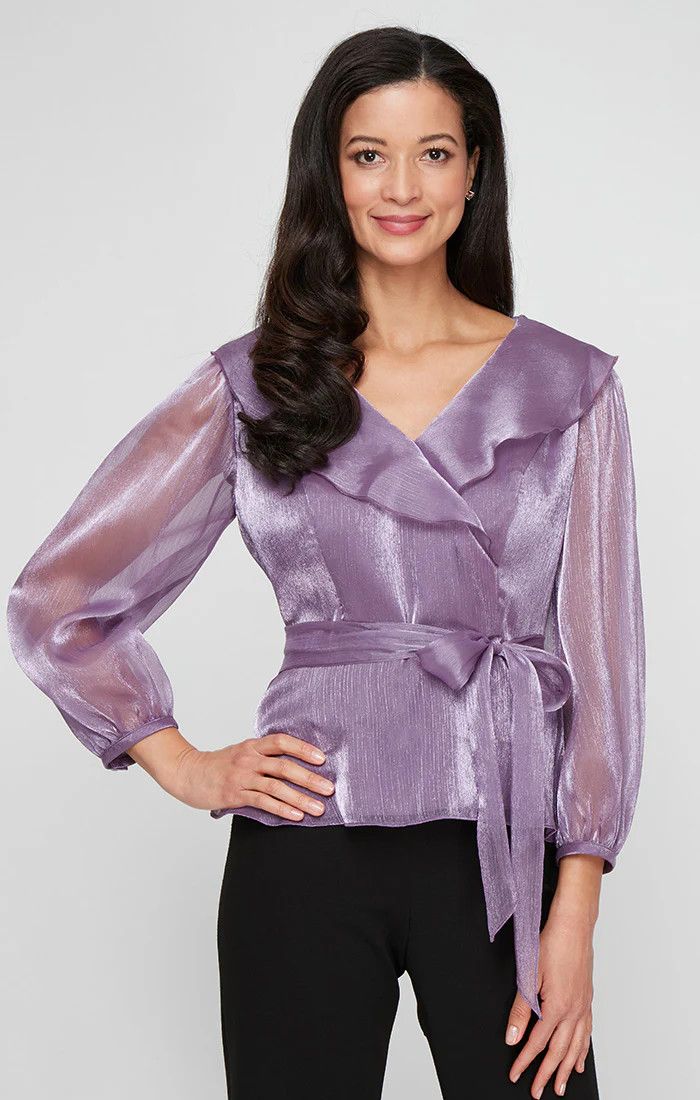 Portrait Collar Shimmer Blouse, Color: Purple, Size: S