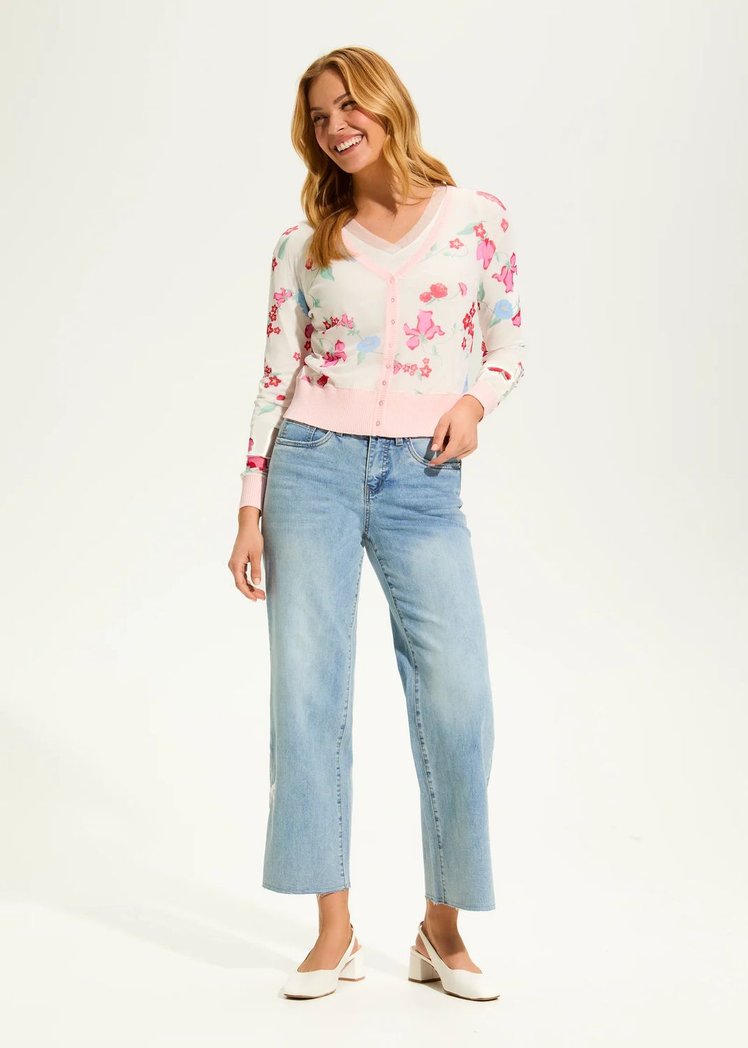 Printed Mesh Cardigan , Color: Strawberry/ Flowers, Size: S