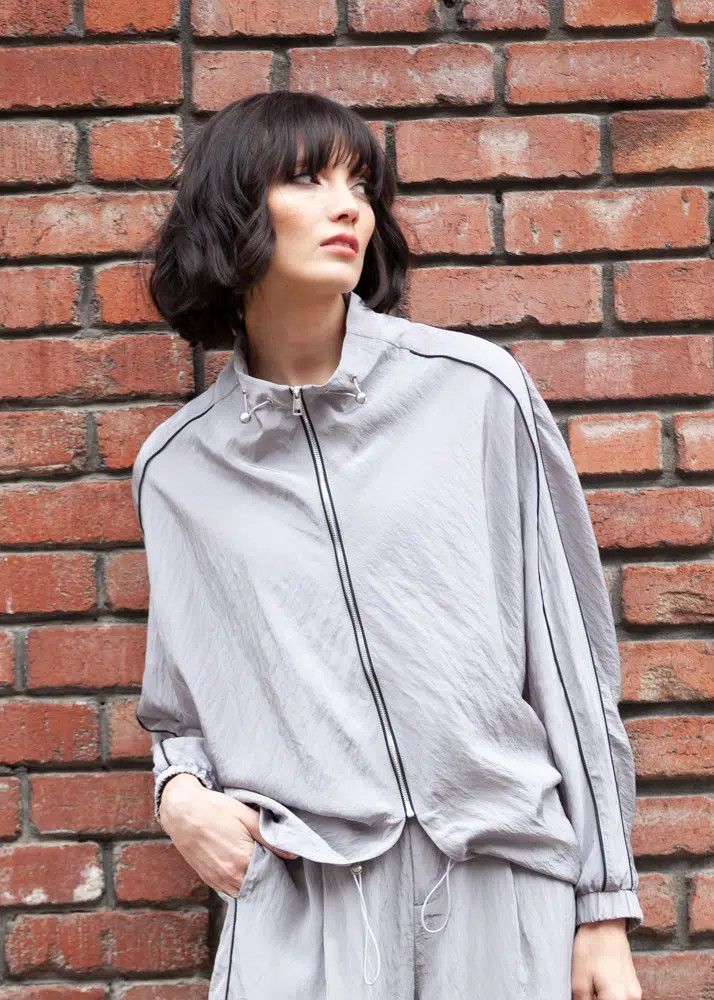 Metallic Parachute Jacket , Color: Silver, Size: S