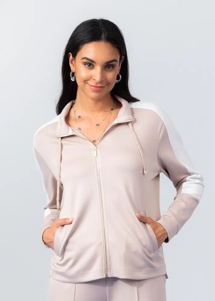 Zip Cardigan, Color: Sand/ Ivory, Size: S