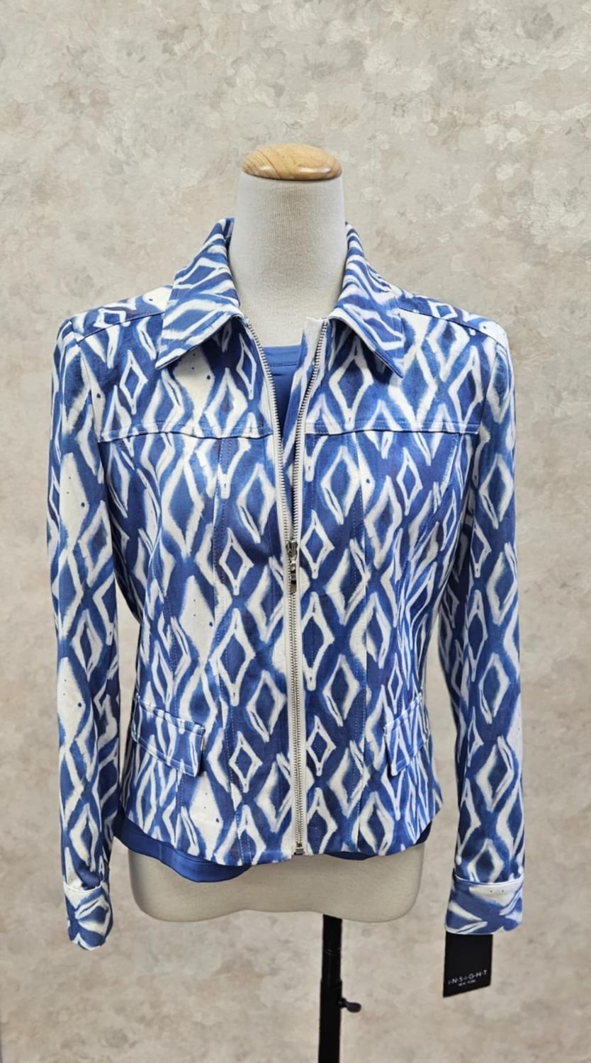 Printed Vegan Zip Jacket , Color: Royal/ White, Size: 6