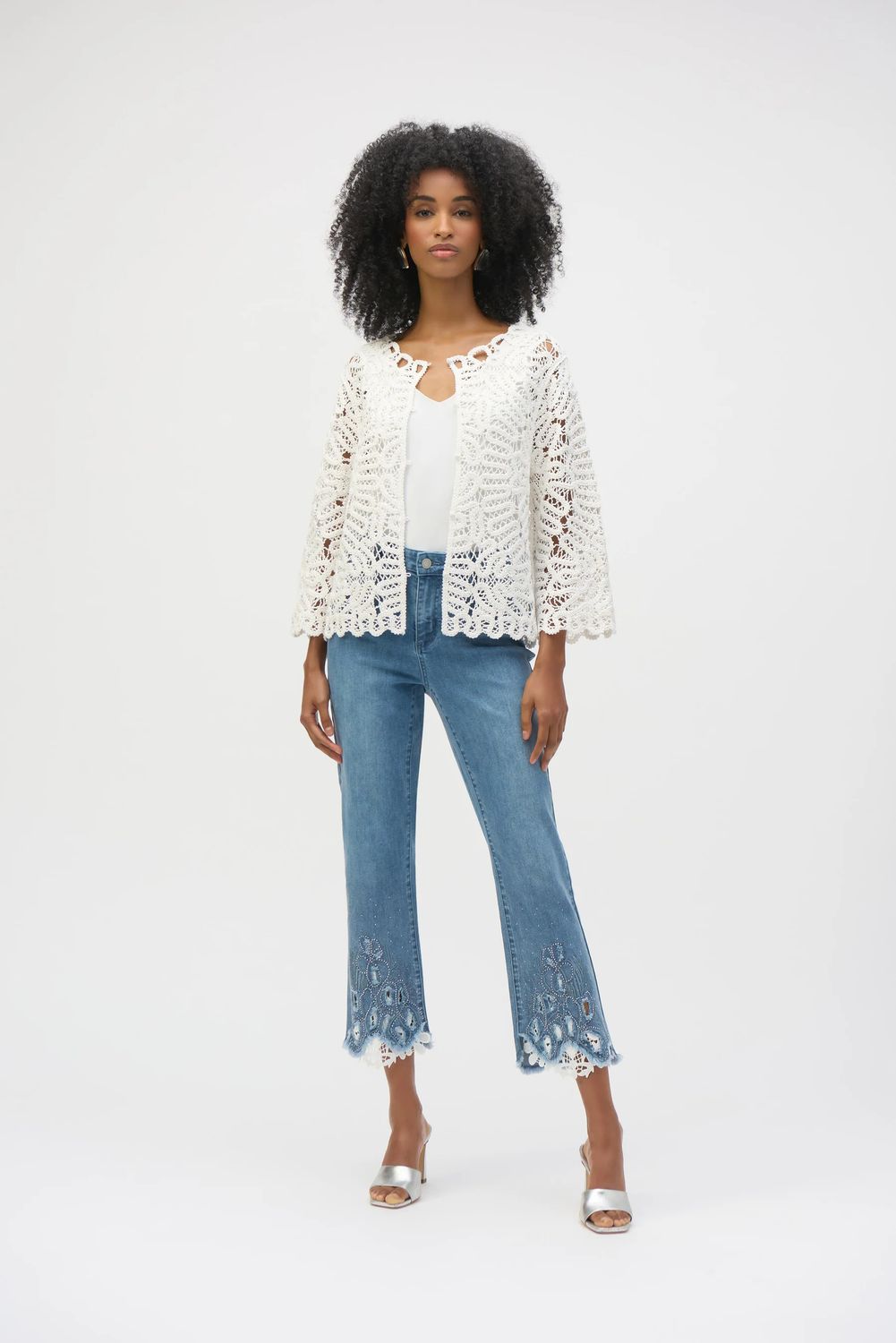 High-Waisted Lace Embellished Jean, Color: Med. Blue, Size: 8