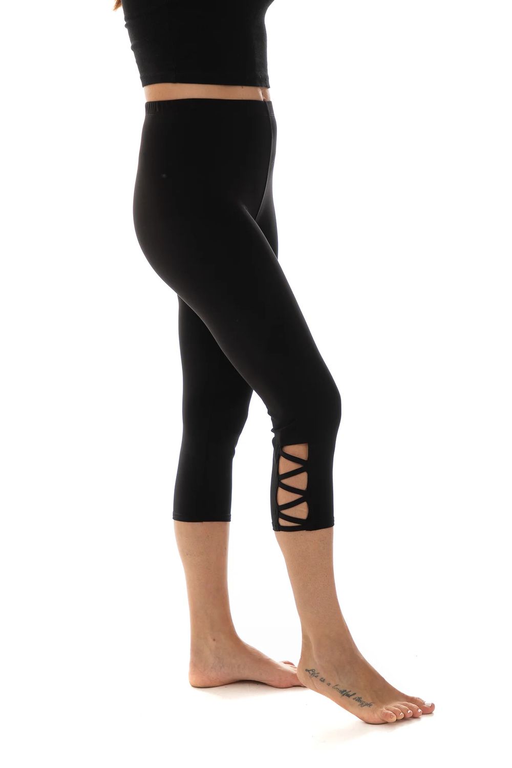 Cut-Out Side Hem Capri, Color: Black, Size: S