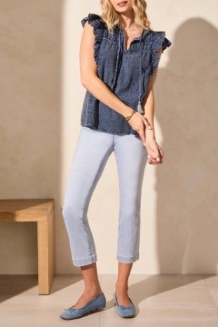 Cap Frill Sleeve Blouse, Color: Scuba Blue, Size: XS