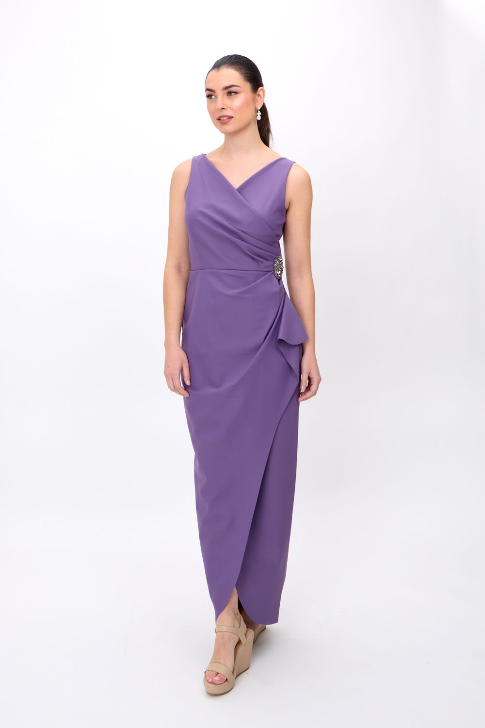 Compression Sheath Cascade Detail Gown, Color: Orcid, Size: 12