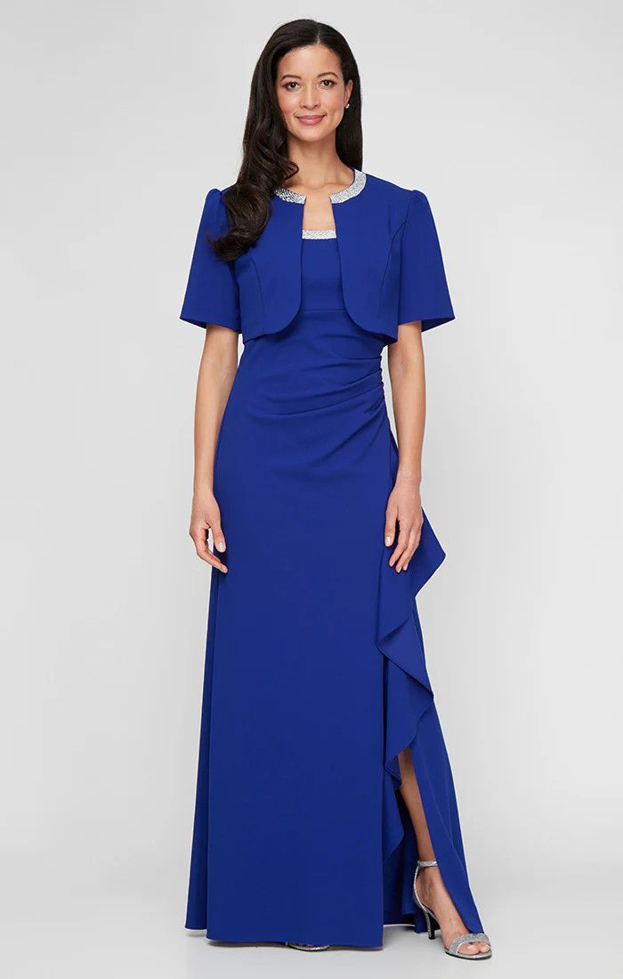 Bolero Jkt Ruffle Cascade Gown , Color: Royal, Size: 6