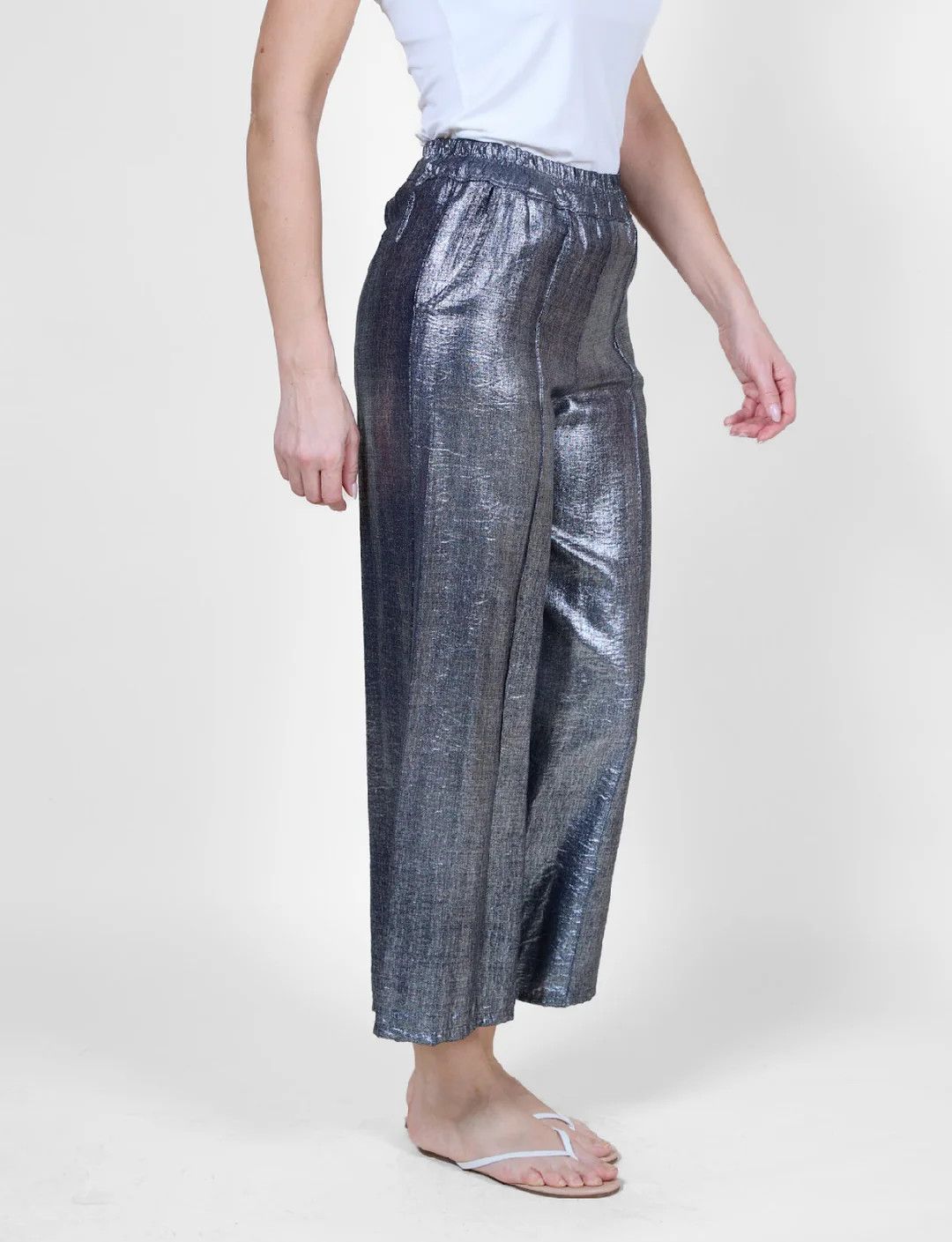 Crop Metalic Wide Leg Pant, Color: Midnight, Size: S
